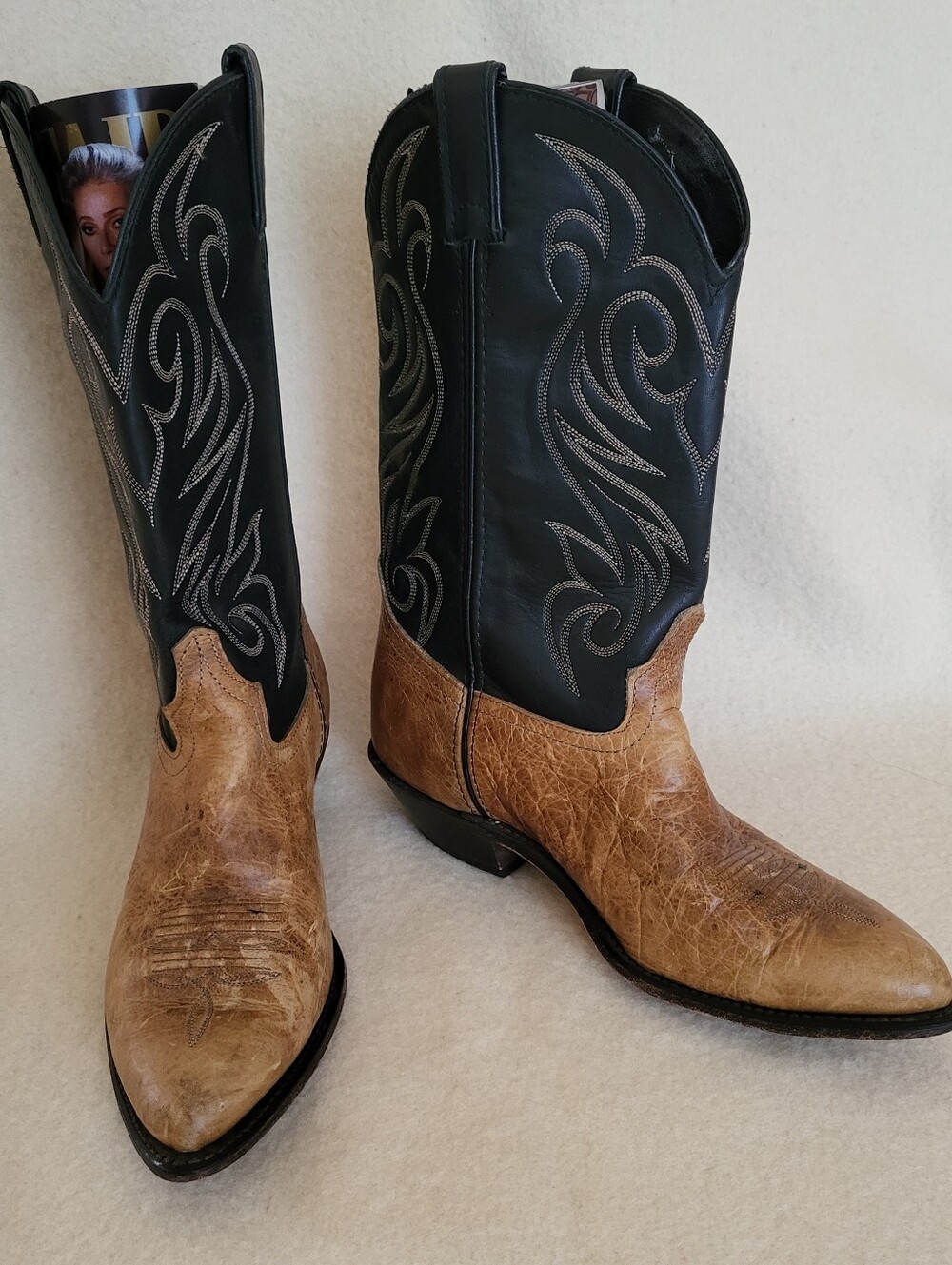 Vintage Cowboy Boots Men's Size 9.5 Black And Tan Leather Made By Code West